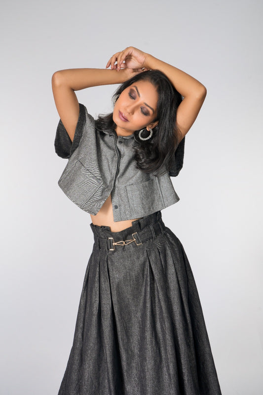 CROPPED SHIRT & POWER PLEATED SKIRT